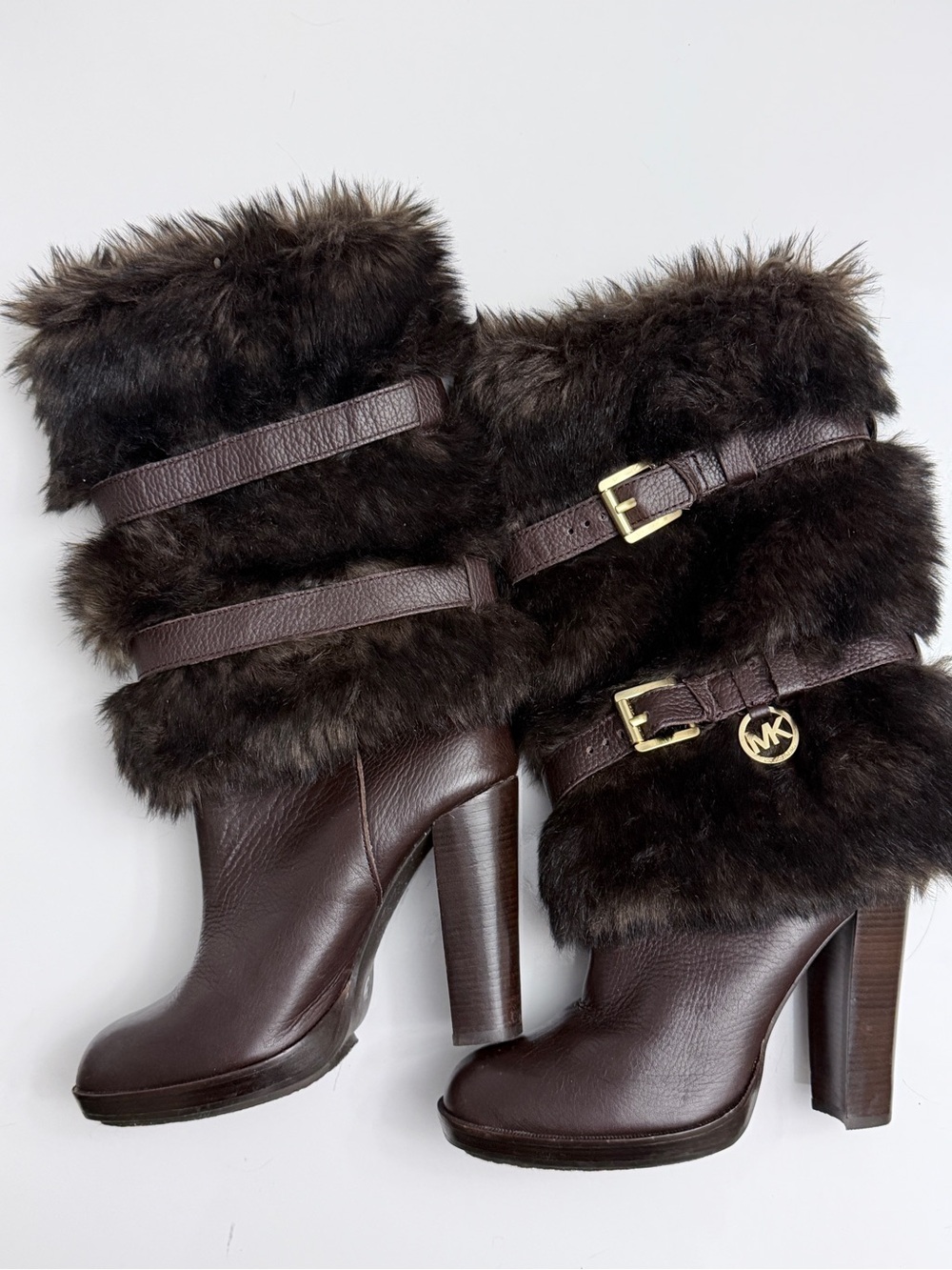 Michael Kors Carlie Boots Faux Fur Belted Dark Brown Size 7